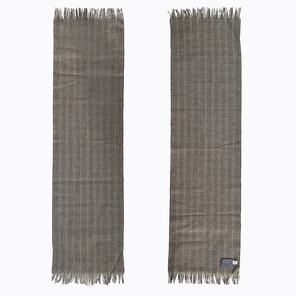 Pendleton Vintage Neutral Plaid Virgin Wool Fringe Muffler Scarf Unisex Retro - Picture 2 of 6
